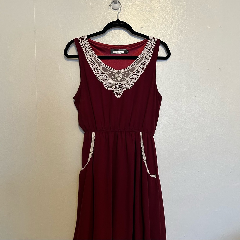 Paper Plane Light weight Burgundy Dress with Pockets Double Lined